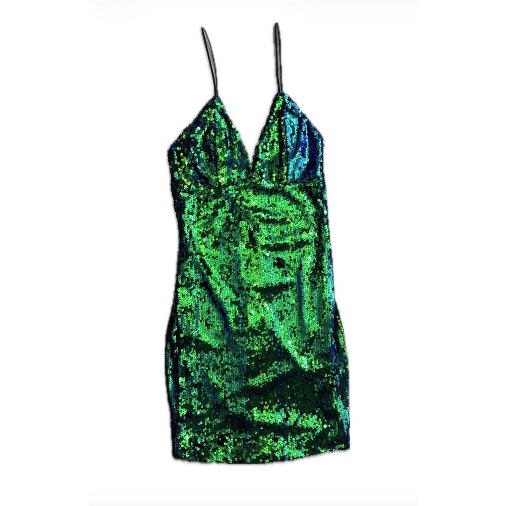 Lulu’s Playful Blue & Green Sequined Party Dress XS